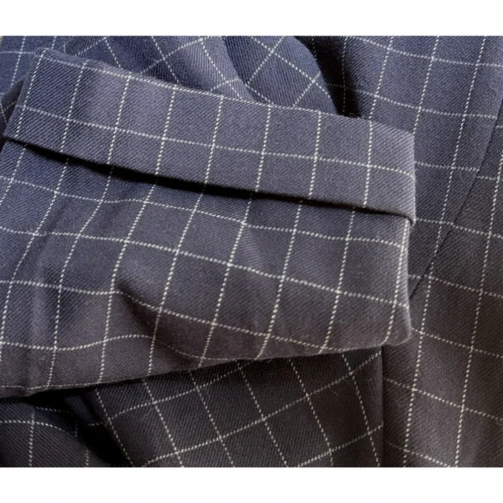 RACHEL‎ ZOE Open Front Knit Blazer Jacket Navy Blue Windowpane Check Preppy S